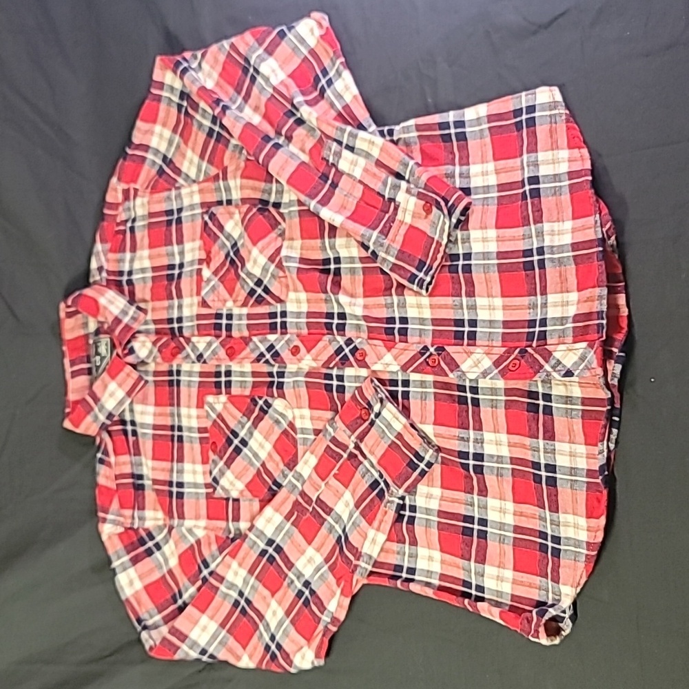 WEAR FIRST Men's Medium Button Up Pearl Button Up Red Flannel Plaid Casual Shirt